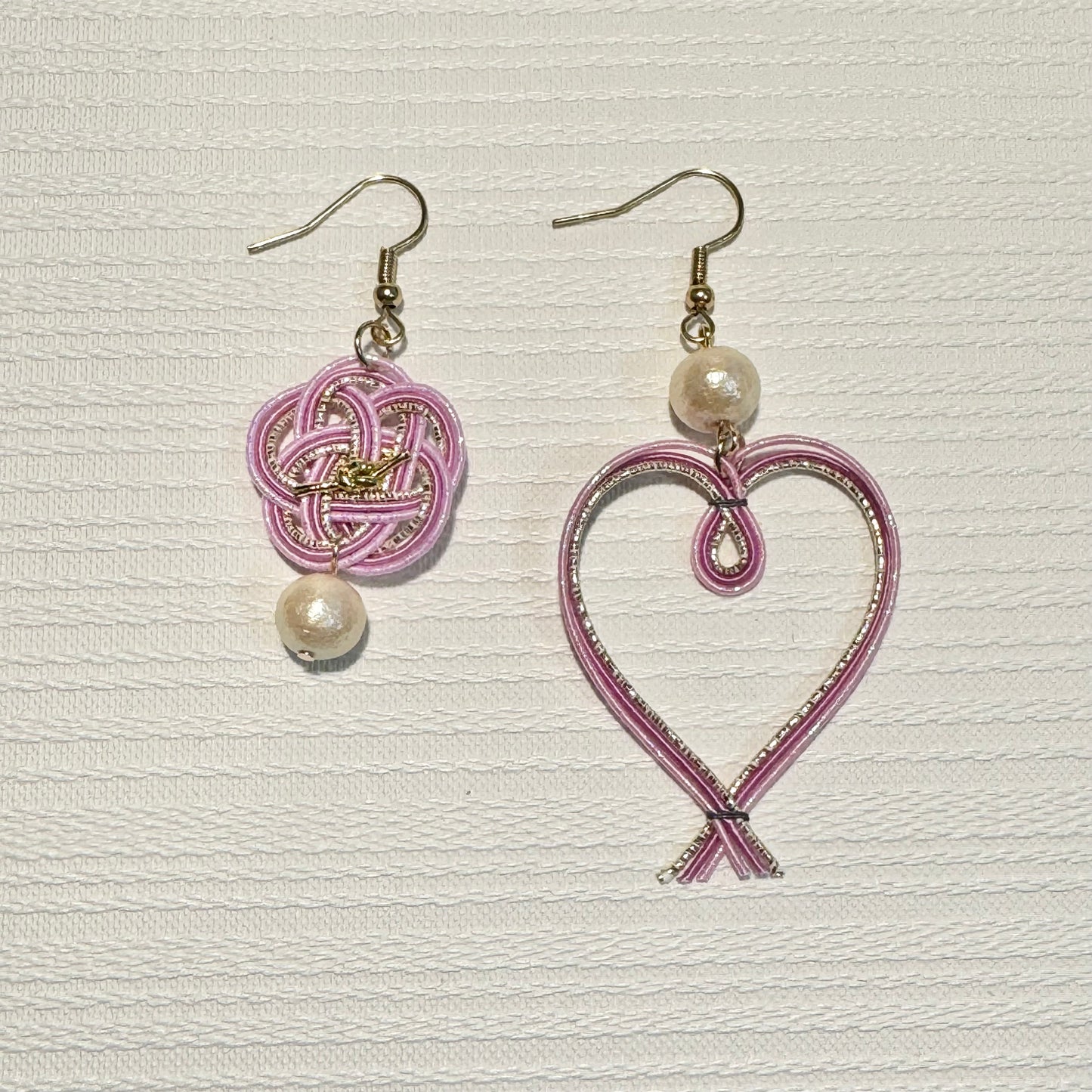 -Mizuhiki- Fortune flower & Heart Japanese art earrings