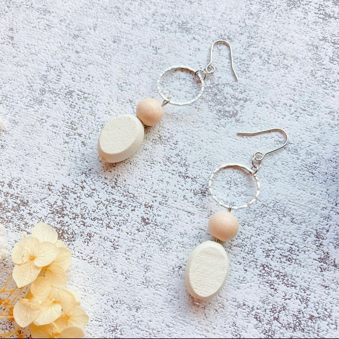 White wooden earrings