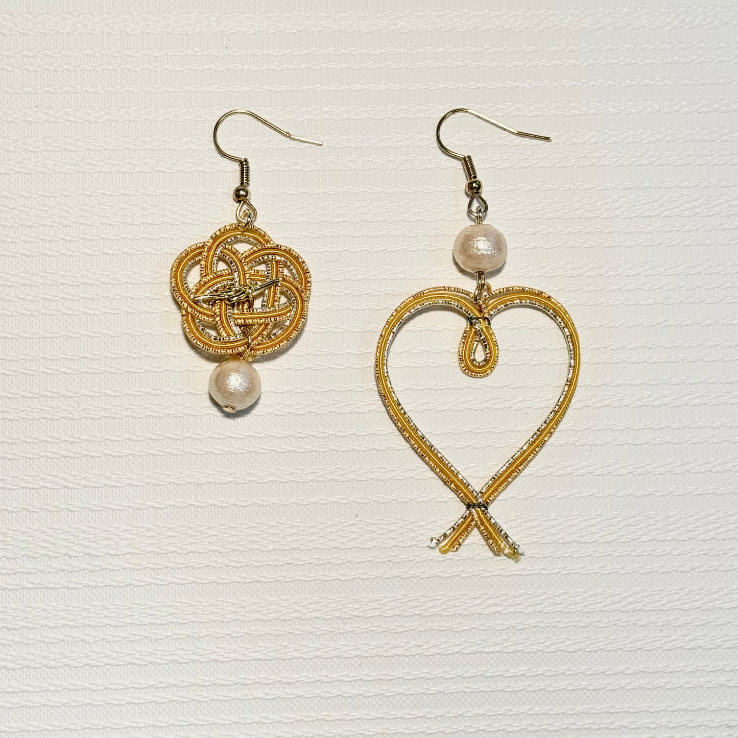 -Mizuhiki- Fortune flower & Heart Japanese art earrings