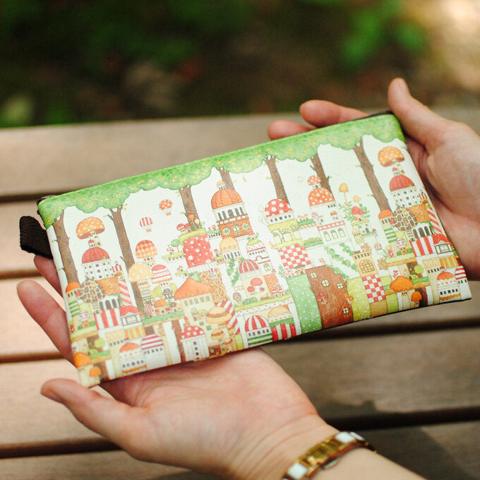 Flat Pouch "Mushroom Old Town in the Dark Forest"