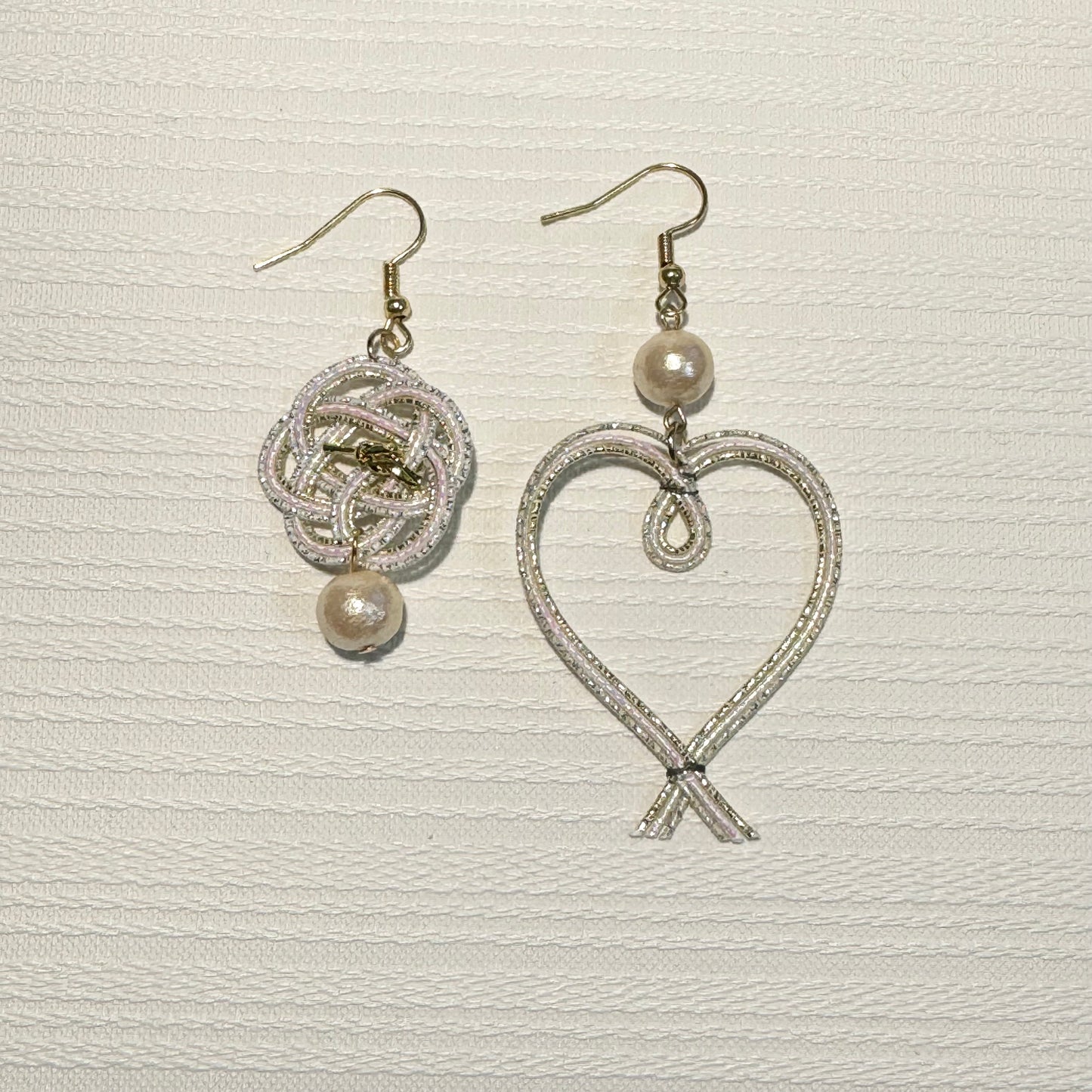 -Mizuhiki- Fortune flower & Heart Japanese art earrings