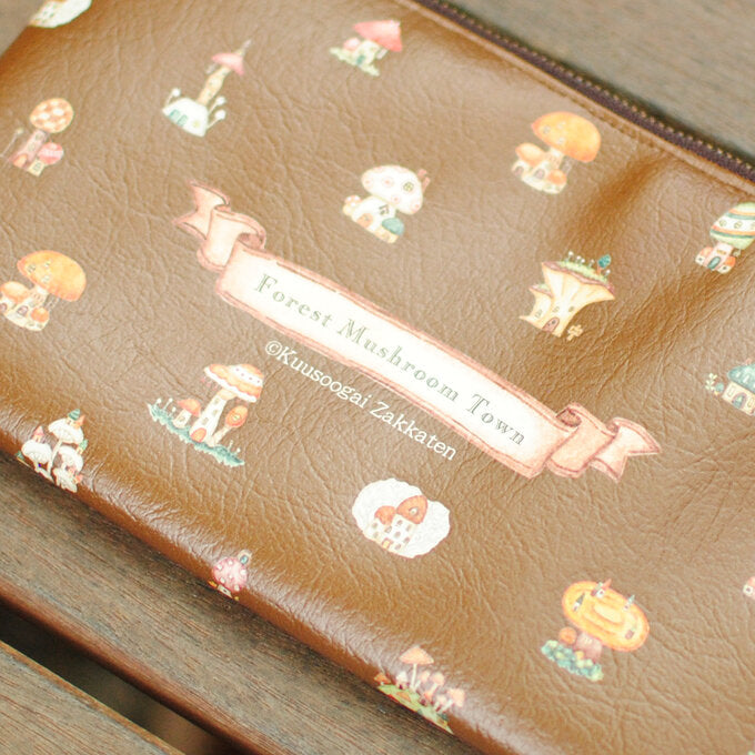 Flat Pouch "Mushroom Old Town in the Dark Forest"