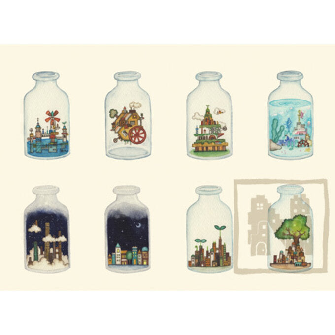 4 Postcard Set "Cities in the Bottle"