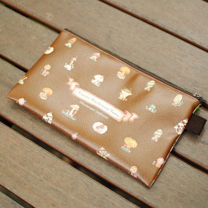 Flat Pouch "Mushroom Old Town in the Dark Forest"