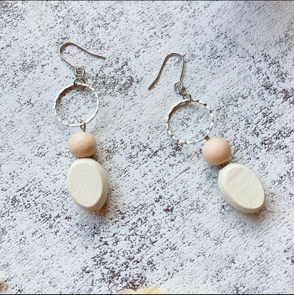 White wooden earrings