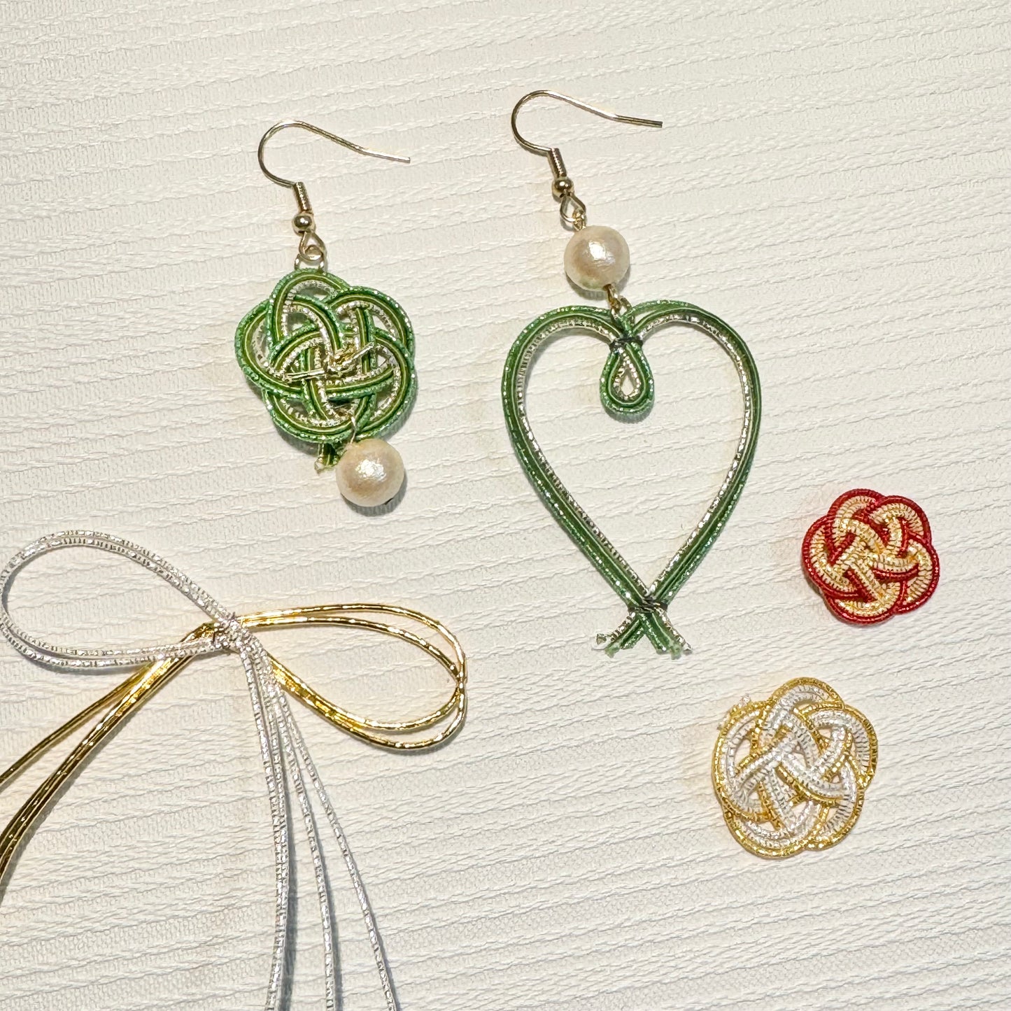 -Mizuhiki- Fortune flower & Heart Japanese art earrings