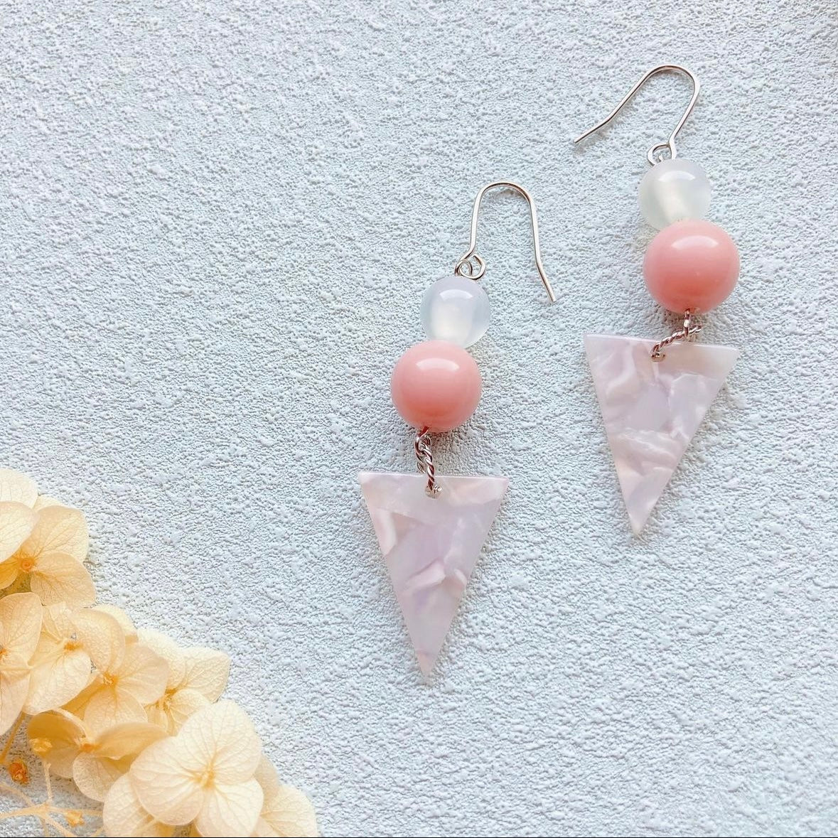 Pink marble beads earrings