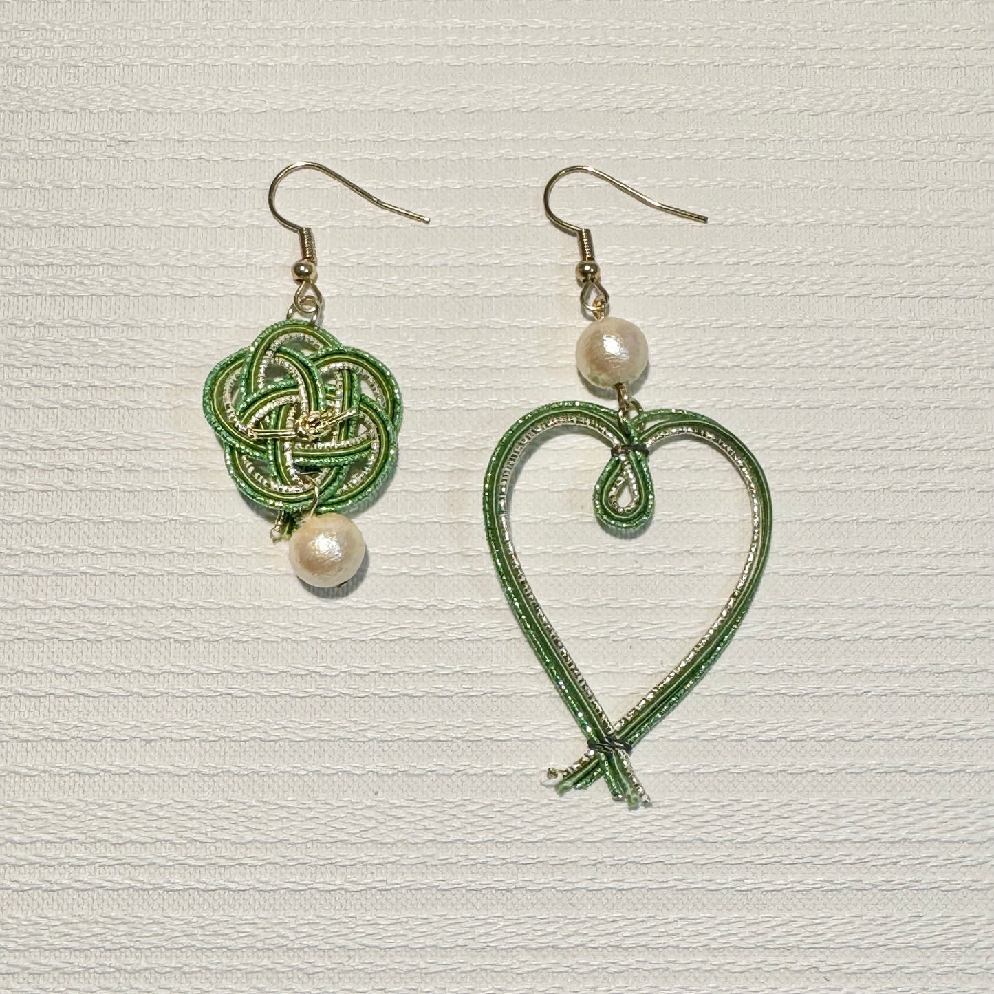 -Mizuhiki- Fortune flower & Heart Japanese art earrings