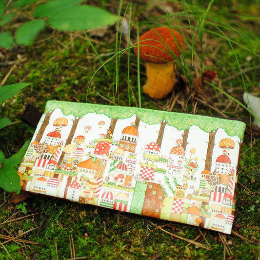 Flat Pouch "Mushroom Old Town in the Dark Forest"