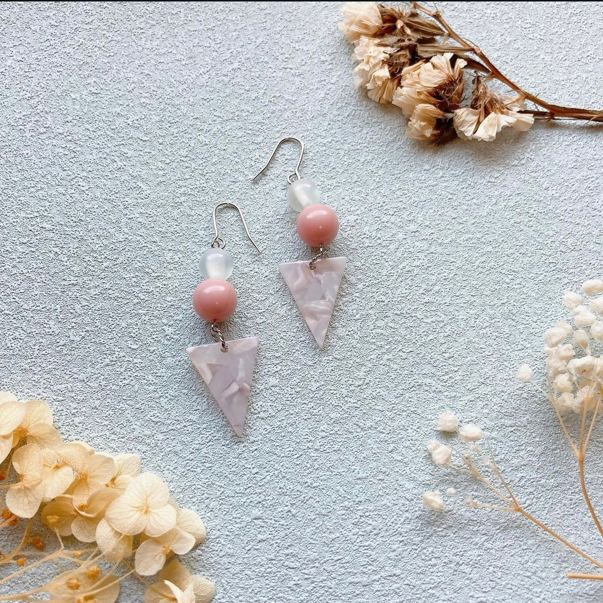 Pink marble beads earrings