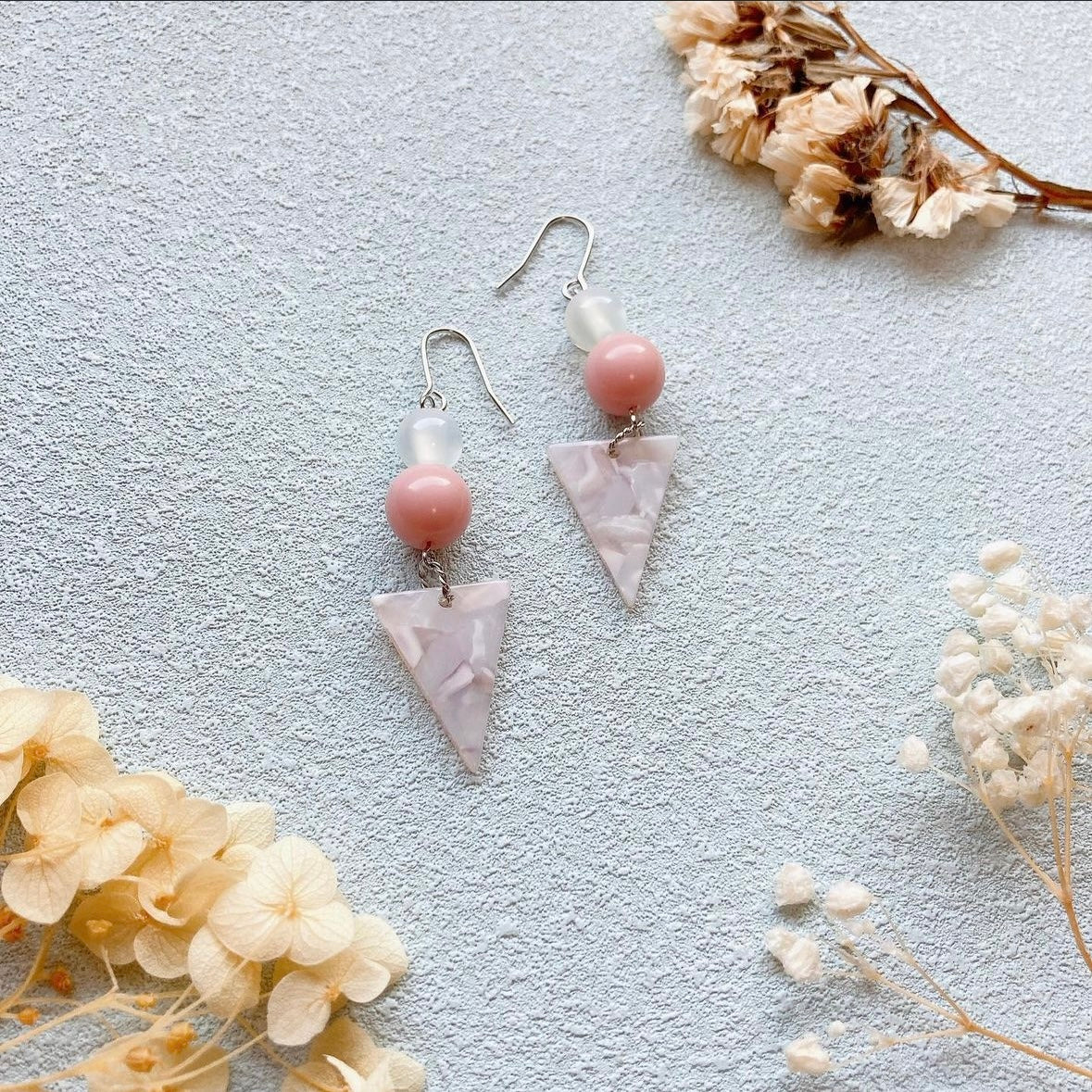 Pink marble beads earrings