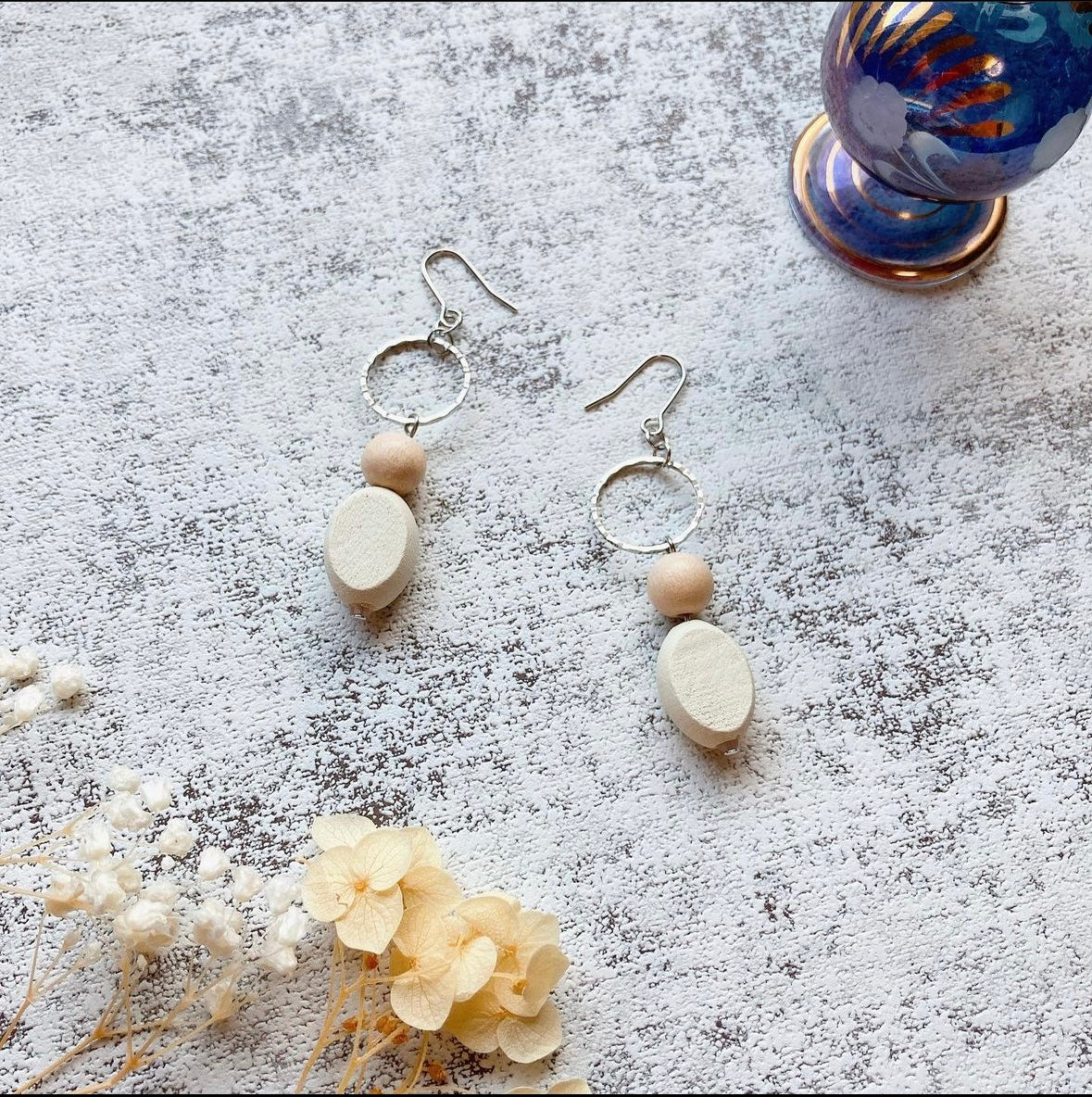 White wooden earrings