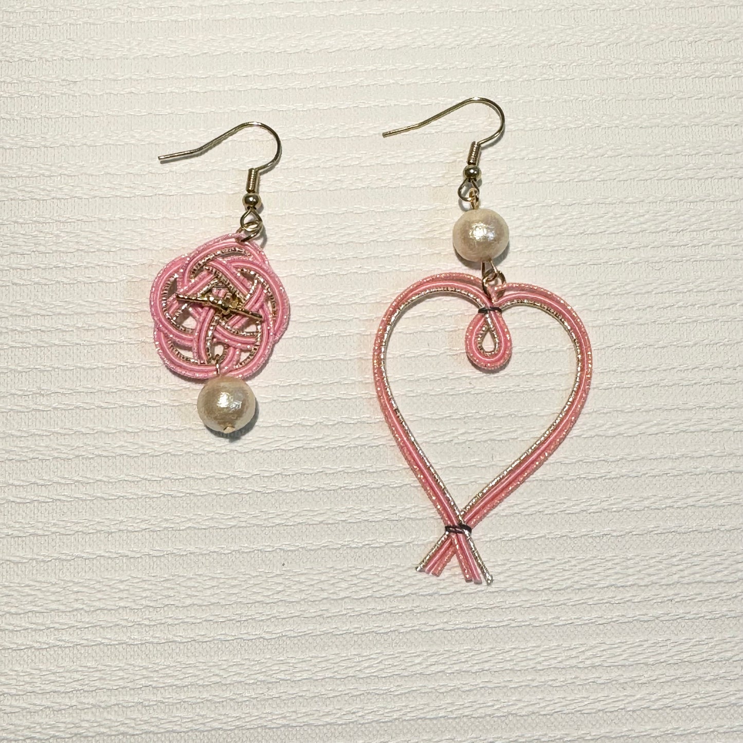 -Mizuhiki- Fortune flower & Heart Japanese art earrings