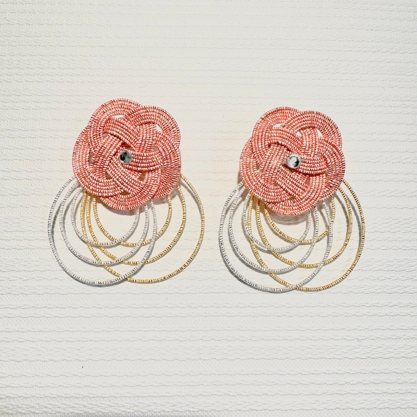 -Mizuhiki- Pink flower Japanese art earrings