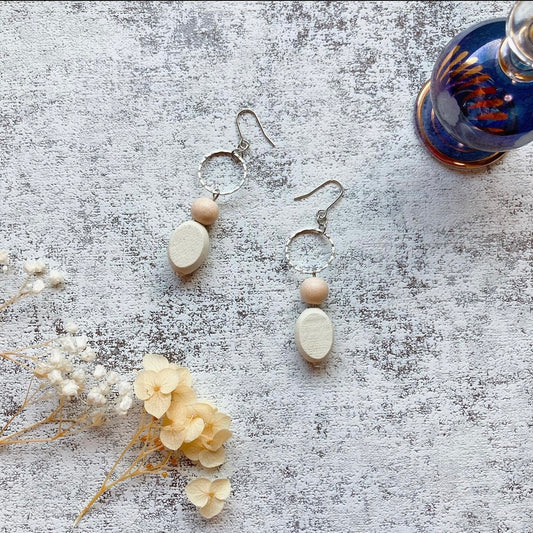 White wooden earrings