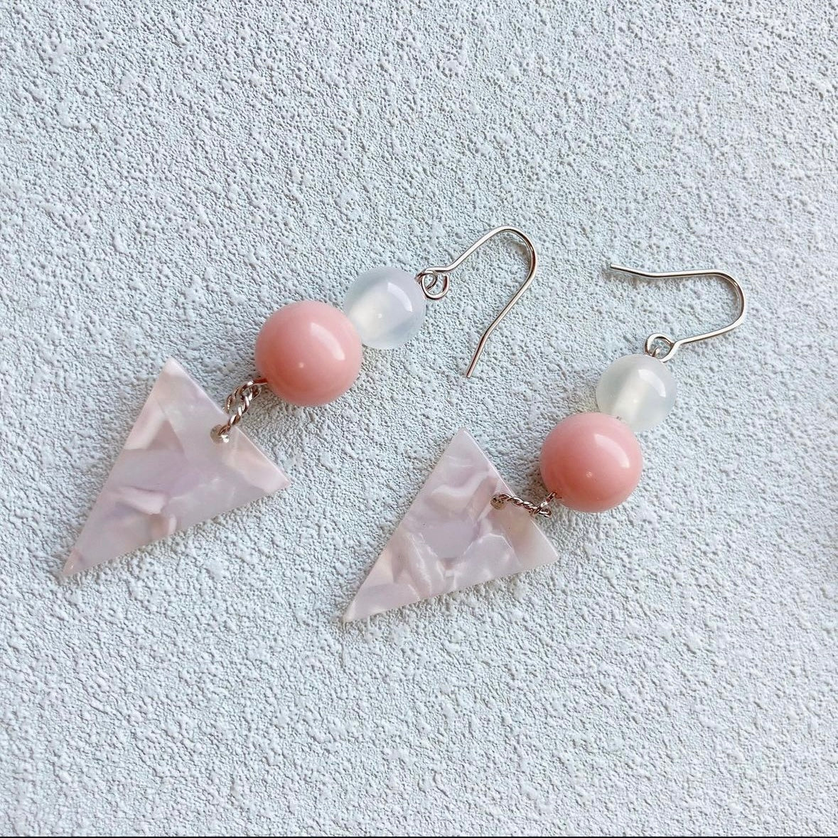 Pink marble beads earrings