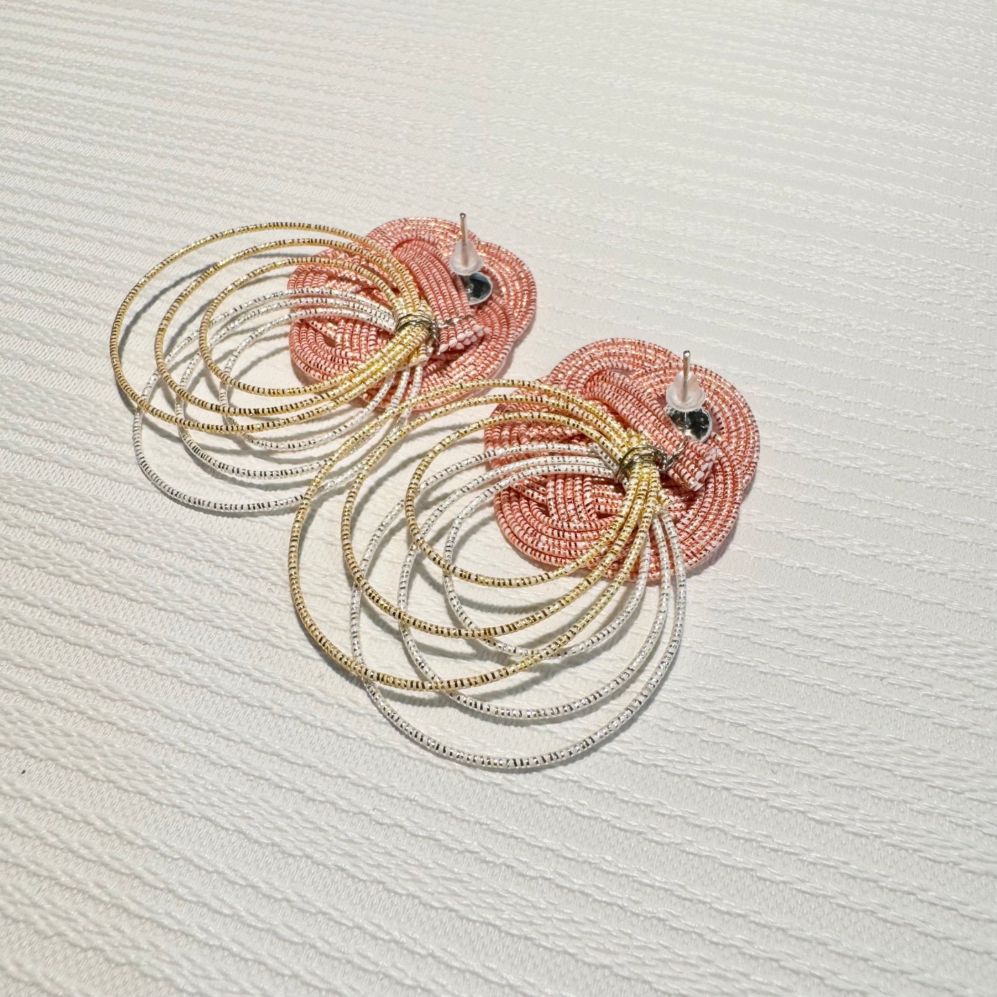 -Mizuhiki- Pink flower Japanese art earrings