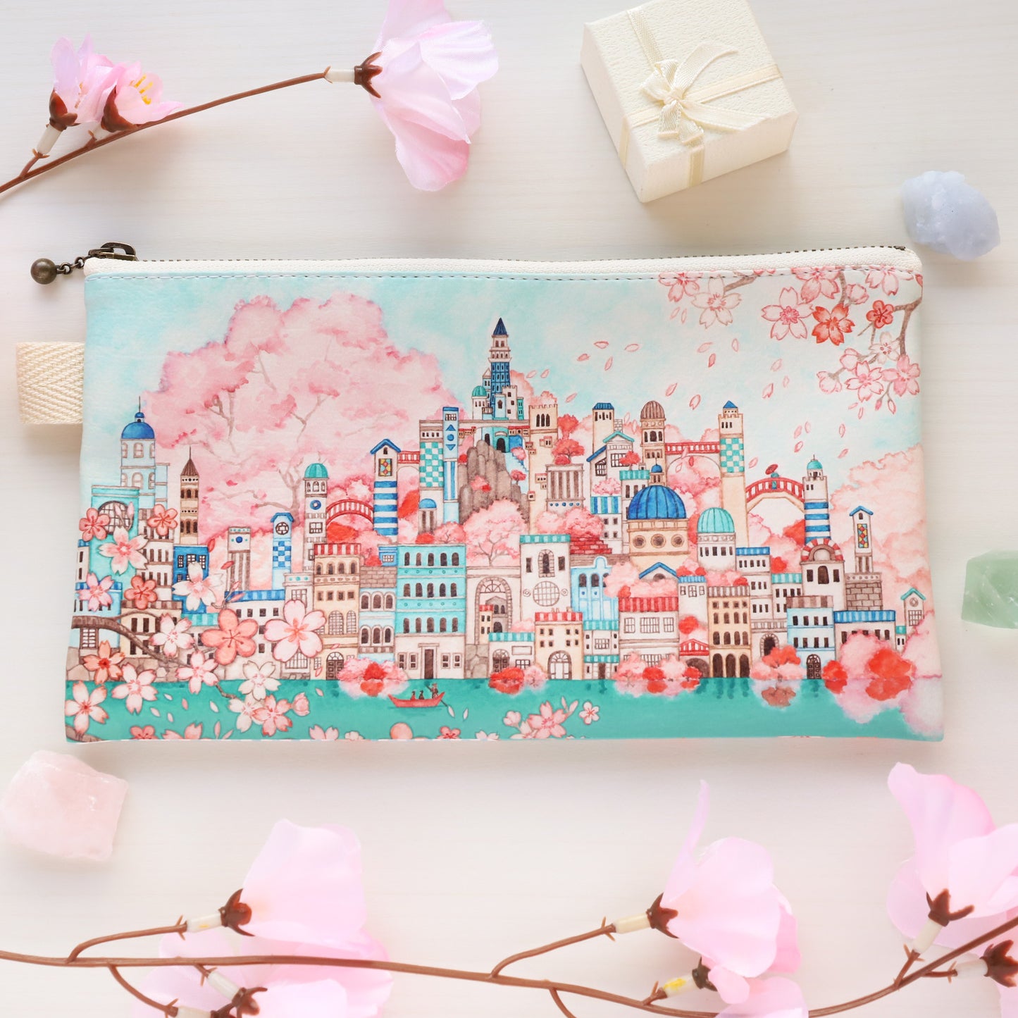 Flat Pouch "Sakura x Blue Metropolis"