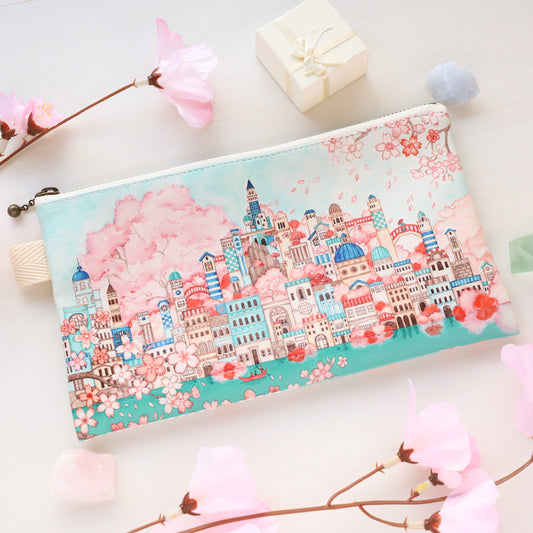 Flat Pouch "Sakura x Blue Metropolis"