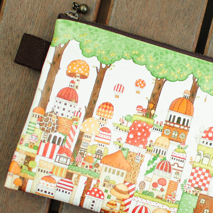 Flat Pouch "Mushroom Old Town in the Dark Forest"